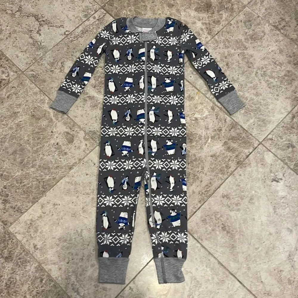 Hanna Andersson Gray Winter Penguin Holiday PJ Zip Up Pajama NEW